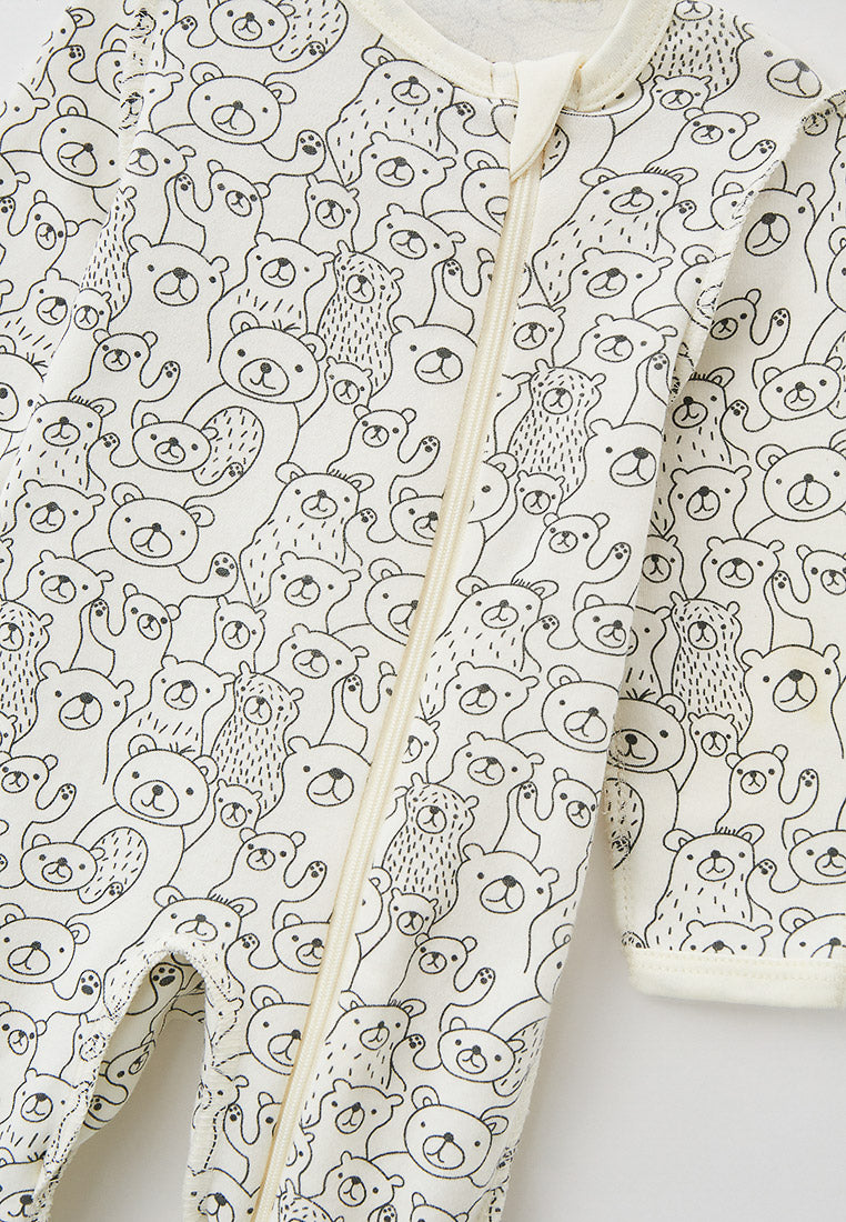 Bear Print Cotton Zip Sleepsuit