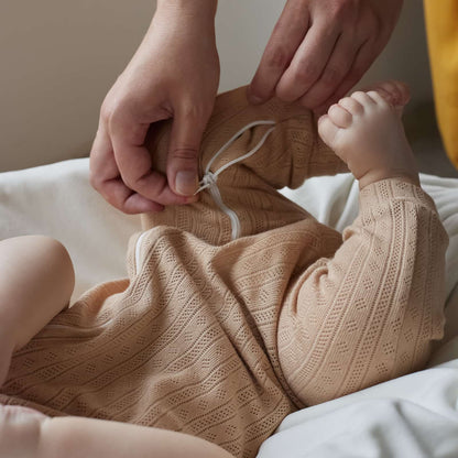 Pointelle Cotton Zip Sleepsuit – Sand