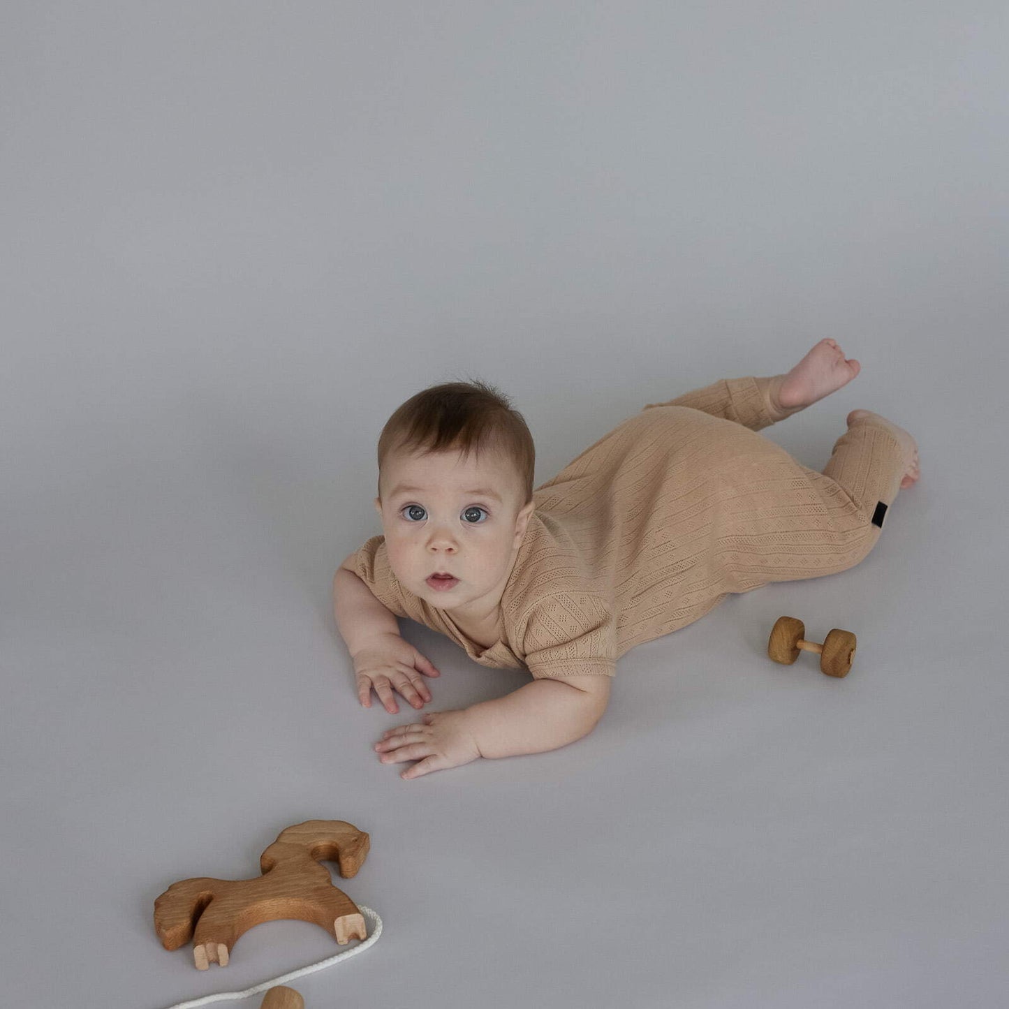 Pointelle Cotton Zip Sleepsuit – Sand