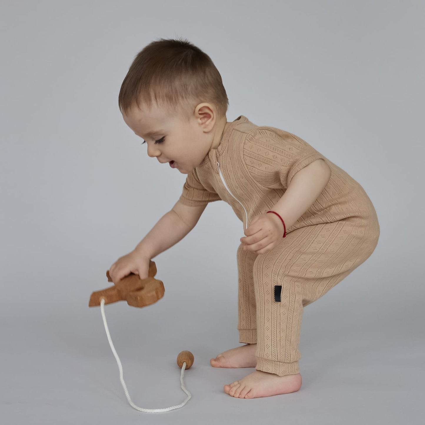 Pointelle Cotton Zip Sleepsuit – Sand
