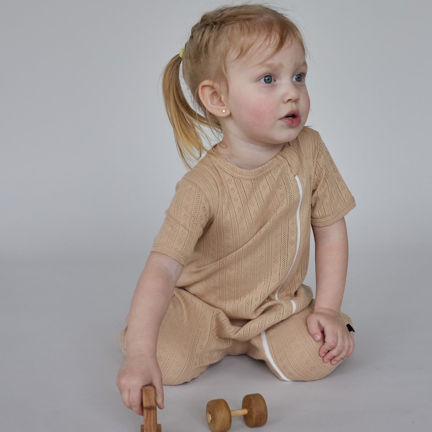 Pointelle Cotton Zip Sleepsuit – Sand
