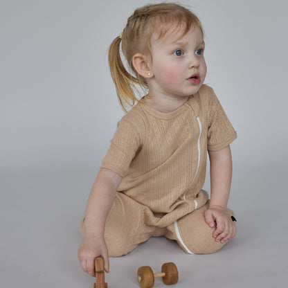 Pointelle Cotton Zip Sleepsuit – Sand