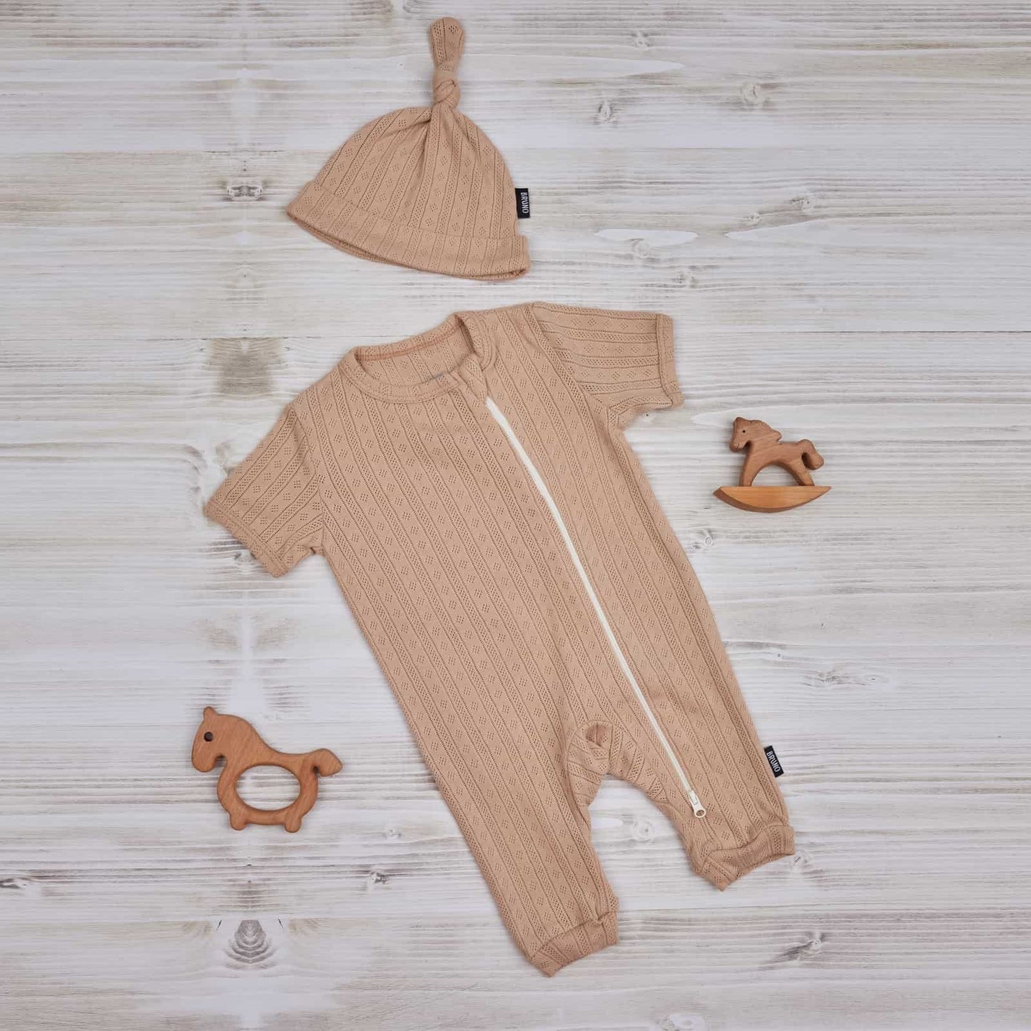 Pointelle Cotton Zip Sleepsuit – Sand